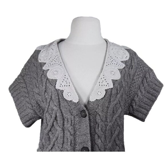 3.1 Phillip Lim Women’s Medium Gray Cable Knit Cashmere Cardigan Button Sweater - Picture 2 of 9